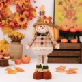 Thanksgiving scarecrow plush doll with sunflower and hat, standing autumn home decor ornament. - Telescopic Scarecrow Doll - Female