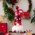 Christmas knitted gnome doll with red snowflake hat and white beard for holiday tabletop decor. - Sitting Doll with Light - Red 20cm