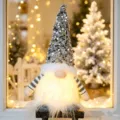 Christmas lighted faceless gnome plush doll with sequin hat and glowing white beard decor. - Gray