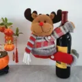 Housse de bouteille de vin en peluche de renne de Noël décoration de table de fête - Housse de grande bouteille de vin - Renne