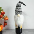 Housse de bouteille de vin gnome de Noël avec bonnet en tricot gris décoration de table - Style Gnome Sans Visage D