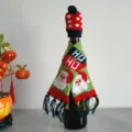 Housse de bouteille de vin tricotée de Noël et écharpe variante de décoration table - Cache-bouteille de vin écharpe (Père Noël)