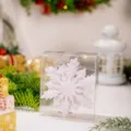 Λευκό τρισδιάστατο χιονισμένο στολίδι χριστουγεννιάτικου δέντρου σε διαφανές κουτί - Σετ 6 τεμαχίων / Λευκό
