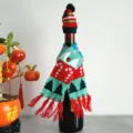 Ensemble de housse de bouteille de vin et écharpe tricotée pour decoration de table - Cache-bouteille de vin écharpe (Arbre)
