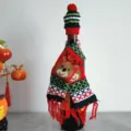 Ensemble housse bouteille Noel, bonnet et echarpe en tricot avec motif de renne festif. - Cache-bouteille de vin écharpe (Renne)