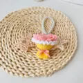 Handmade crochet flower bouquet keychain with pearl strap, cute knitted rose bag charm gift. - Finished Coral Pink Rose