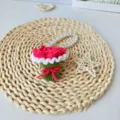 Handmade crochet rose flower bouquet keychain cute knitted bag charm gift accessory - Finished Carmine Rose