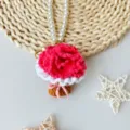 Handcrafted crochet rose flower keychain pendant with pearl chain, cute knitted bag charm for women and girls. - Finished Carmine Carnation