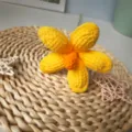 Handmade crochet yellow plumeria flower knitted single stem bouquet for home decoration - Golden Yellow Finished Product
