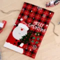 Kerst de Kerstman print trekkoord geschenkzak rood zwart geruit snoepzakje voor vakantie - Stijl 05