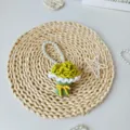 Handmade crochet flower bouquet keychain with pearl strap, cute knitted gift pendant. - Finished Matcha Green Carnation