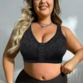 Plus size front closure lace bra, wireless full cup comfort daily bra for women. - 0XL / Black