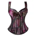 Detailaufnahme Damen Vintage Blumen Jacquard Korsett Oberteil mit Trägern Reißverschluss. - M / Lila