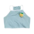 Cute blue pet halter vest with white trim and pineapple toy, perfect for small dogs daily wear. - Light Green Cami Top