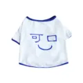 Witte katoenen huisdieren t-shirt met blauwe rand en schattige print voor kleine honden - S / Blauw