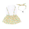 Süsses florales Hundekleid Sommer Haustierbekleidung Set mit passendem verstellbarem Stirnband - S / Rosa (inkl. Kopfschmuck)
