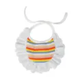 Cute colorful striped pet bib with white lace ruffle and ties, perfect for cats and dogs. - Yellow & Orange Stripes