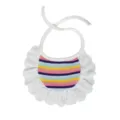 Cute lace ruffle pet bib with colorful striped knit design, soft and stylish for cats and dogs. - Blue Purple Stripe