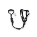 Black pet dog harness and leash set with comfortable handle and adjustable metal buckles. - Black Leash and Harness Set