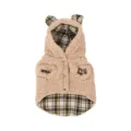 Warm fleece pet dog vest with cute bear ears, winter plaid winter puppy cat coat apparel. - S / Brown + Yellow Plaid