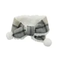 Warm pet winter plaid scarf with fluffy fleece lining and cute pom poms for small dogs and cats - S / Scarf / Gray