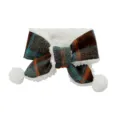 Pet winter warm plaid scarf with plush lining and pom-poms for dogs and cats cold weather. - S / Scarf / Khaki