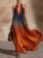 Stunning gradient halter long dress detail showcasing beautiful ocean beach vacation style. - 3XL / AK-1171 Orange