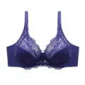 Lace thin plus size bra detail, elegant purple floral design for comfortable everyday wear. - 38E/85E / Blue