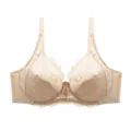 Details of the plus size ultra-thin lace bra featuring exquisite floral patterns and wide straps. - Nude