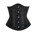 Black jacquard gothic corset detail with metal front busk closures and floral pattern design. - XS / Black