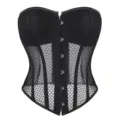 Schwarzes Mesh Korsett Shaping Oberteil Detailansicht mit atmungsaktivem Stoff und Hakenverschluss. - XS / Schwarz