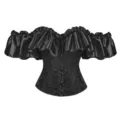 Black satin off-shoulder corset top with elegant ruffles, vintage palace gothic style. - XS / Black
