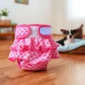 Pink mermaid scale dog physiological pants, breathable sanitary panties with cute ruffles. - S / Red Scales