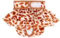 Detailed view of the cute giraffe print pet physiological pants featuring ruffles and velcro. - XS / Giraffe