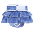 Cute denim print dog diaper sanitary pants with ruffles pet physiological shorts for female dogs - XS / Denim Blue