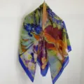 Beautiful impressionist floral print square scarf, lightweight and elegant for spring summer. - ZS-10