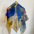 Artistic abstract print large square scarf, lightweight thin fabric for spring and summer. - ZS-16