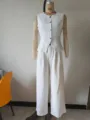 Detailed view of the elegant summer sleeveless vest and wide-leg trousers suit set. - S / Top And Bottom / Off White