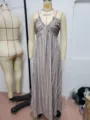 Women's halter neck maxi dress with vertical stripes, sleeveless sexy long dress for summer. - S / Beige Apricot