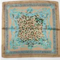 Elegant vintage style square scarf with baroque chain and leopard print design for women. - HX-8