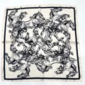 Detailed view of luxury horse print silk scarf, elegant black and white pattern fabric - HX-12