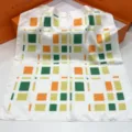 French old money style square silk scarf with vibrant geometric block prints for women neck wear. - HX-15