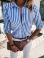 Modisches blau-weiß gestreiftes Langarm-Damenhemd mit Knopfleiste elegante Freizelbluse - S / Blau