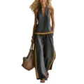 Set donna estate top smanicato halter e pantaloni larghi due pezzi dettaglio vista - 3XL / AK-0973-1