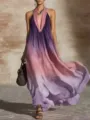 Women halter gradient long dress vacation summer beach bohemian sleeveless apparel style - 3XL / AK-1171-2