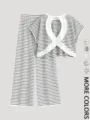 Vrouwen zomer zwart wit gestreepte uitgesneden top en wijde broek set casual loungewear. - Zwart-witte Strepen