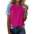 S / Hauts / Style Patchwork Denim Rose Vif (WTA418)