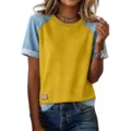 S / Hauts / Style Patchwork Denim Jaune (WTA414)