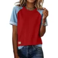 S / Hauts / Style Patchwork Denim Rouge (WTA416)