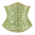 Green brocade court corset detail, featuring vintage jacquard pattern and front metal clasps. - XS / Green
